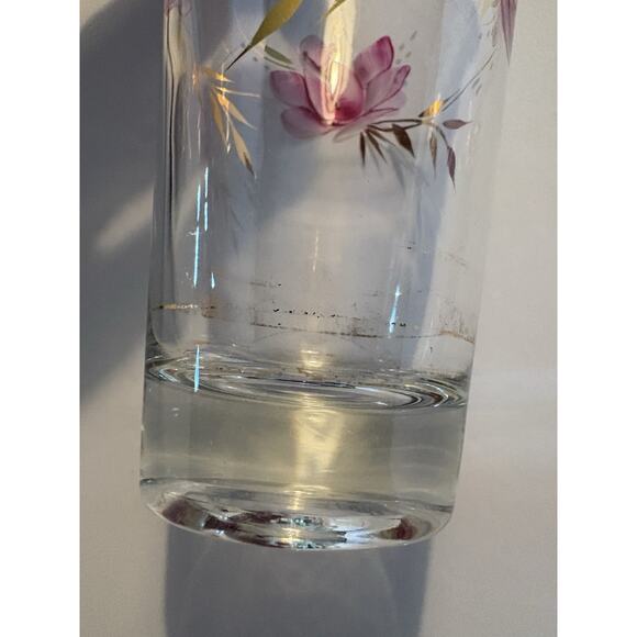 3 Vintage Hand Painted Drinking Glasses Purple Flowers Gold Leaves Tumbler - Picture 5 of 16